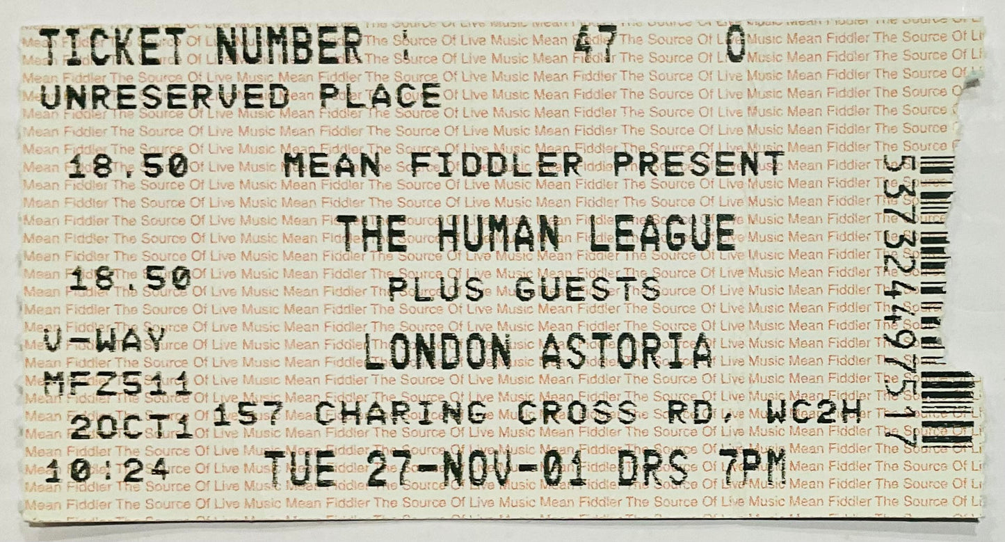 Human League Original Used Concert Ticket London Astoria 27th Nov 2001