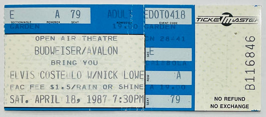 Elvis Costello Nick Lowe Original Unused Concert Ticket San Diego State University 18th Apr 1987