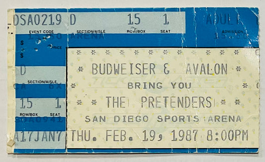 Pretenders Original Used Concert Ticket San Diego Sports Arena 19th Feb 1987