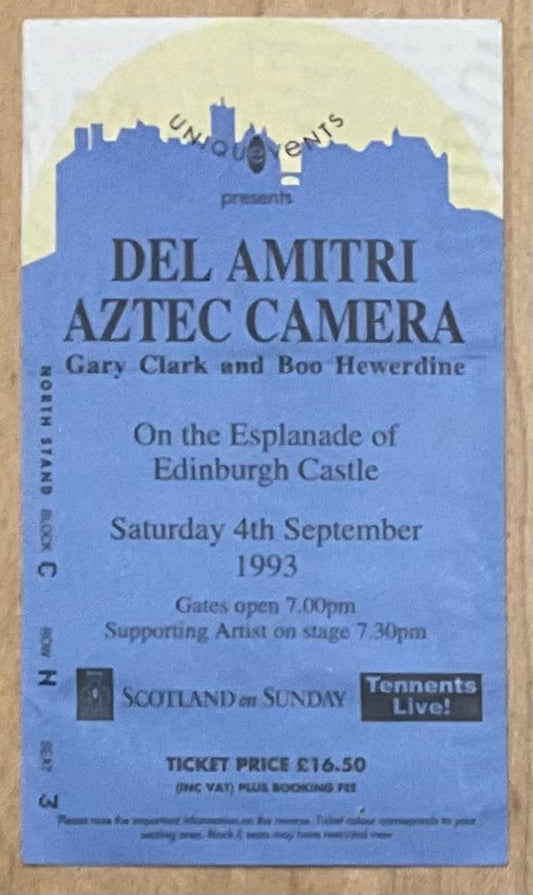 Del Amitri Aztec Camera Original Used Concert Ticket Edinburgh Castle 4th Sep 1993