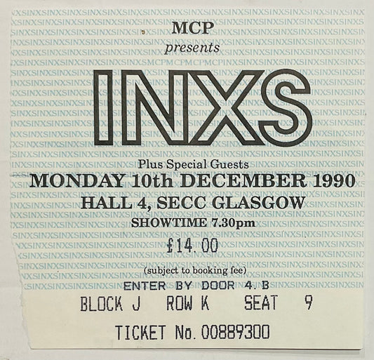 INXS Original Used Concert Ticket SECC Glasgow 10th Dec 1990