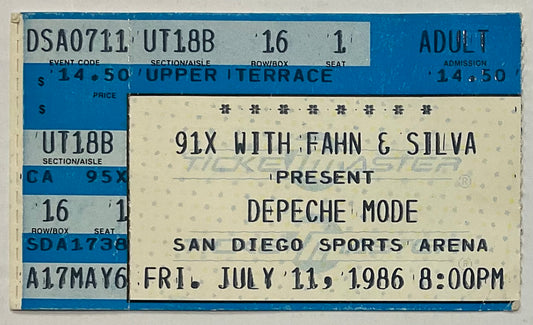Depeche Mode Original Used Concert Ticket San Diego Sports Arena 11th Jul 1986