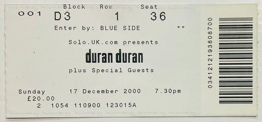 Duran Duran Original Used Concert Ticket Wembley Arena London 17th Dec 2000