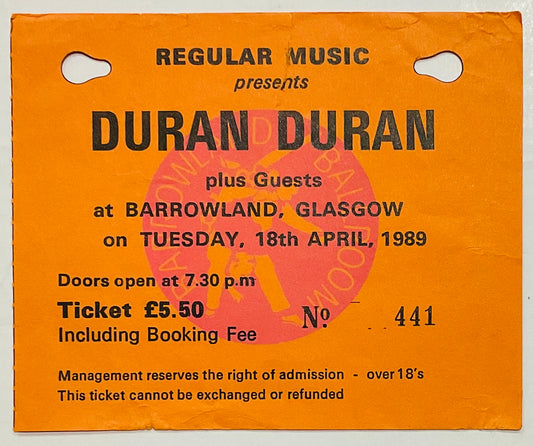 Duran Duran Original Used Concert Ticket Barrowlands Ballroon Glasgow 18th Apr 1989