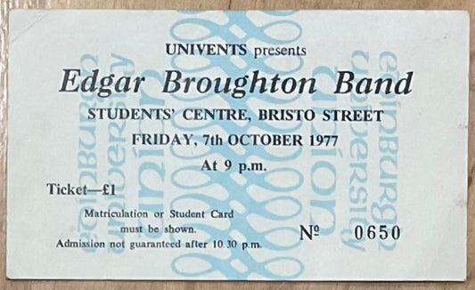 Edgar Broughton Band Original Used Concert Ticket Edinburgh University 7th Oct 1977