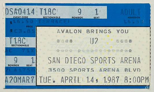 U2 Original Used Concert Ticket San Diego Sports Arena 14th Apr 1987