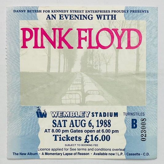 Pink Floyd Used Concert Ticket Wembley Stadium London 6th Aug 1988