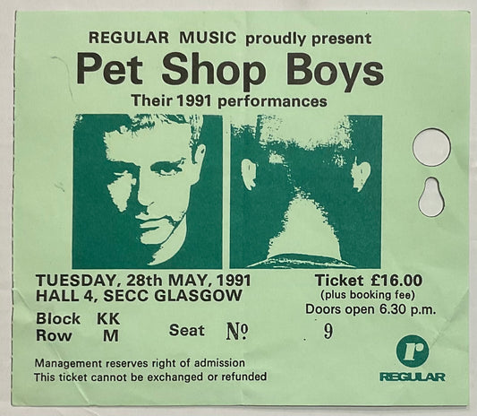 Pet Shop Boys Original Used Concert Ticket SECC Glasgow 28th May 1991