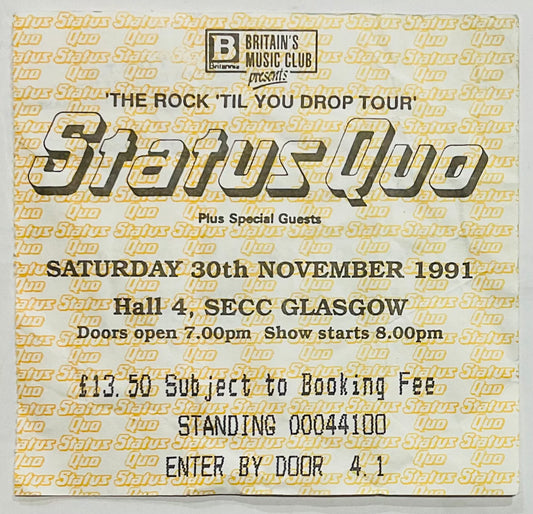 Status Quo Original Used Ticket SECC Glasgow 30th Nov 1991