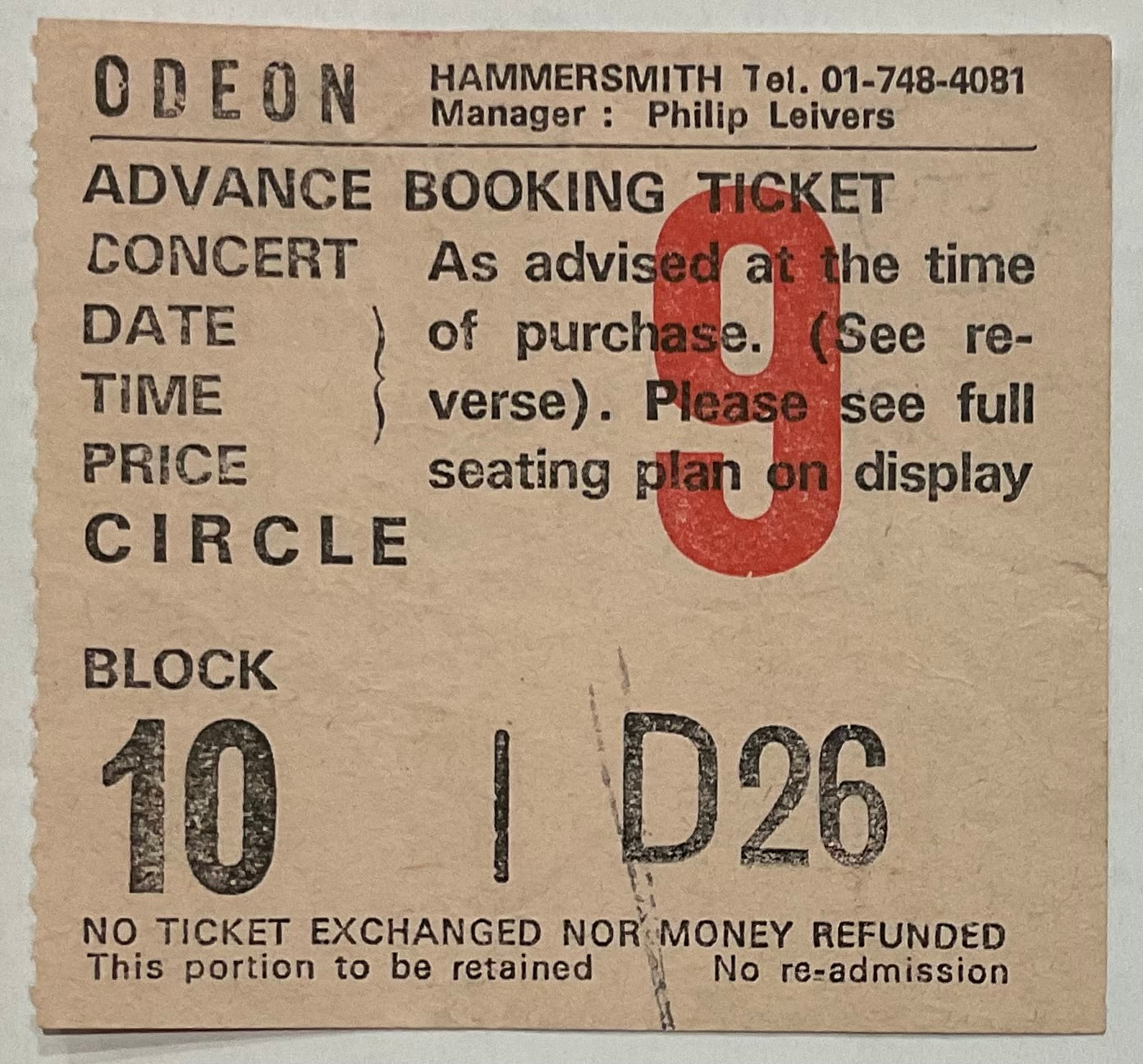 A Flock of Seagulls Original Used Concert Ticket Hammersmith Odeon 26th Apr 1983