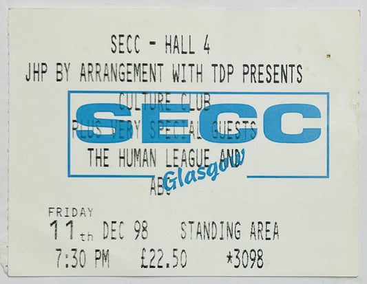 Culture Club Human League ABC Original Used Concert Ticket SECC Glasgow 11th Dec 1998