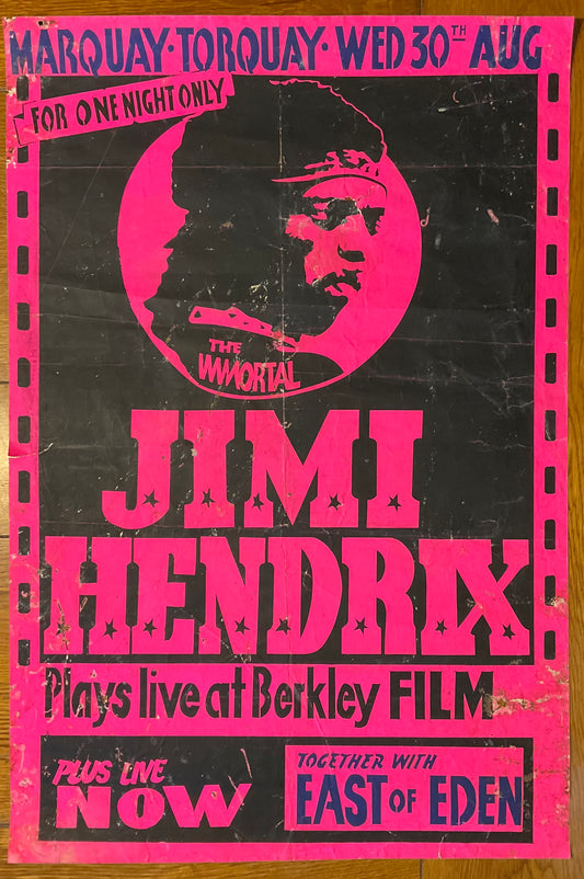 Jimi Hendrix East of Eden Original Concert Poster Marquay Club Torquay Town Hall 1972