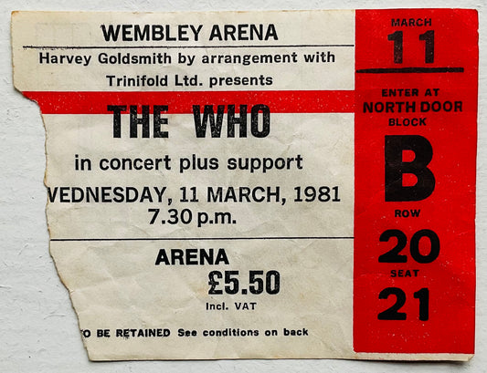Who Original Used Concert Ticket Wembley Arena London 11th Mar 1981