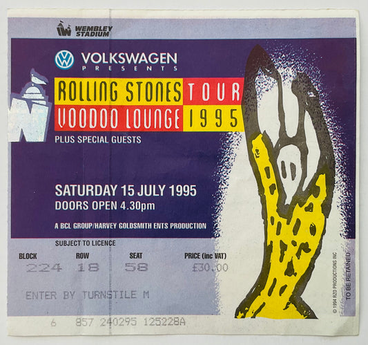 Rolling Stones Original Used Concert Ticket Wembley Stadium London 15th Jul 1995