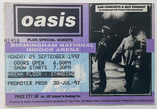 Oasis Original Used Concert Ticket NIA Birmingham 29th September 1997