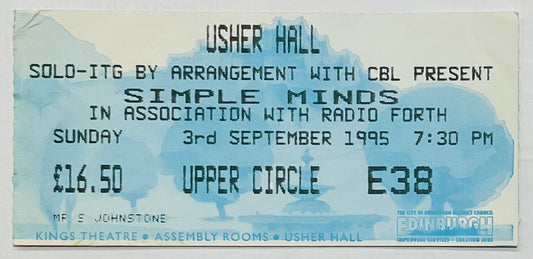 Simple Minds Original Used Concert Ticket Usher Hall Edinburgh 3rd Sep 1995