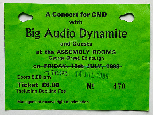 Big Audio Dynamite Original Used Concert Ticket Barrowlands Glasgow 14th Jul 1988
