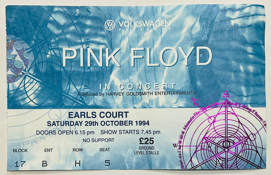 Pink Floyd Original Used Concert Ticket Earls Court London 29th Oct 1994