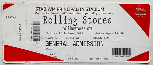 Rolling Stones Original Unused Concert Ticket Principality Stadium Wales 15th Jun 2018