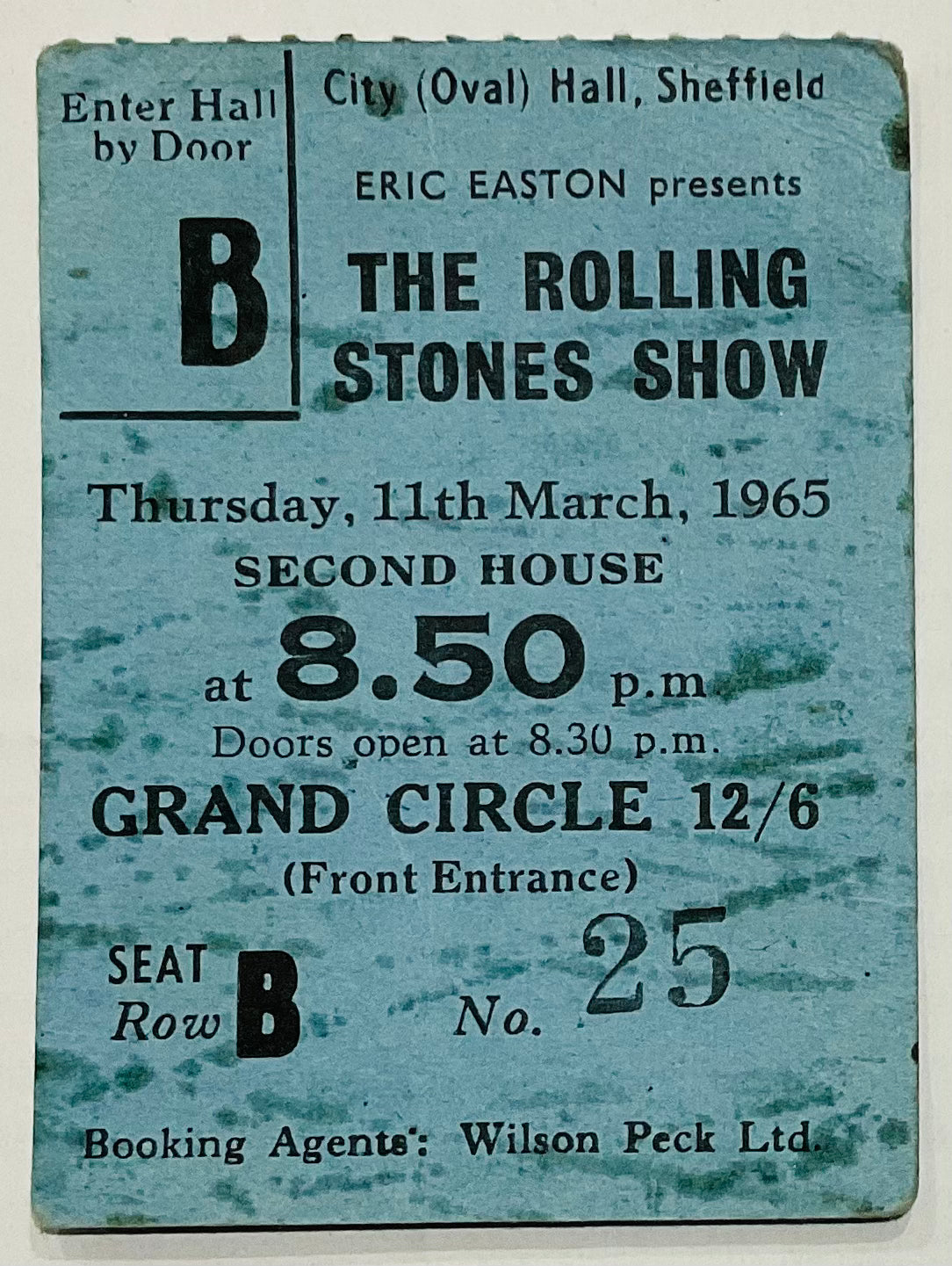 Rolling Stones Original Used Concert Ticket City Hall Sheffield 11th Mar 1965