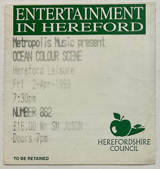 Ocean Colour Scene Original Used Concert Ticket Leisure Centre Hereford 2nd Apr 1999