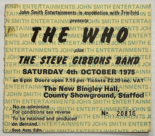 Who Original Used Concert Ticket New Bingley Hall Stafford 4th Oct 1975
