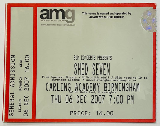 Shed Seven 7 Original Used Concert Ticket Birmingham Academy 6th Dec 2007