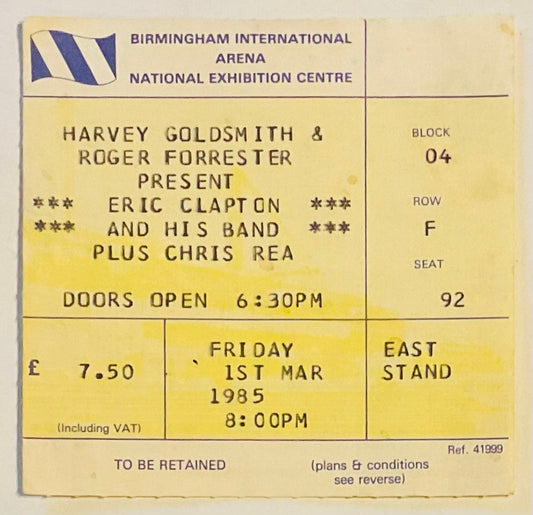 Eric Clapton Original Used Concert Ticket NEC Birmingham 1st Mar 1985