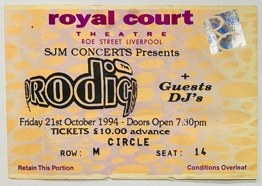Prodigy Original Used Concert Ticket Royal Court Theatre Liverpool 21st Oct 1994