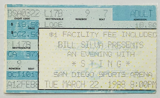 Police Sting Original Used Concert Ticket San Diego Sports Arena 22nd Mar 1988
