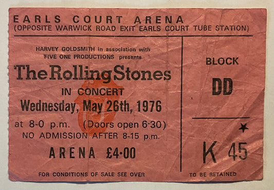 Rolling Stones Original Concert Ticket Earl’s Court London 26th May 1976