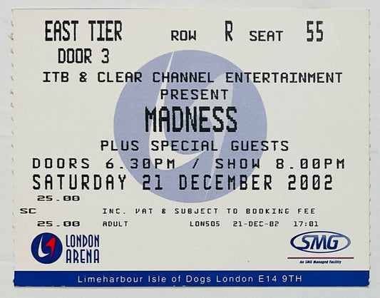 Madness Original Used Concert Ticket London Arena 21st Dec 2002