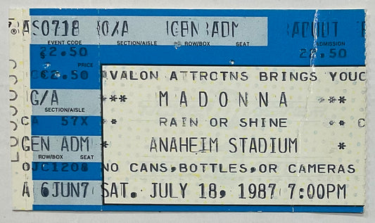 Madonna Original Used Concert Ticket Anaheim Stadium 18th Jul 1987