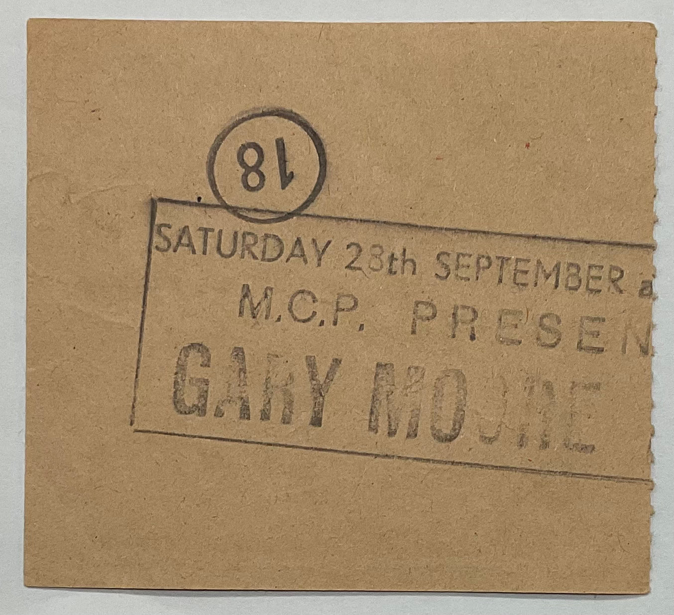 Gary Moore Original Used Concert Ticket Hammersmith Odeon London 28th Sep 1985