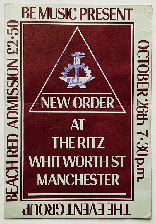 Joy Division New Order Original Used Concert Ticket The Ritz Manchester 26th Oct 1981