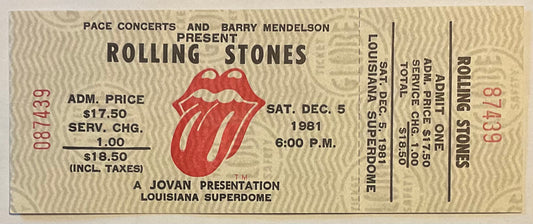 Rolling Stones Original Unused Concert Ticket Louisiana Superdome 5th Dec 1981