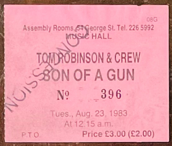 Tom Robinson Band & Crew Original Used Concert Ticket Assembly Rooms Edinburgh 23rd Aug 1983