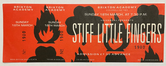 Stiff Little Fingers Original Unused Concert Ticket Brixton Academy London 18th March 1990