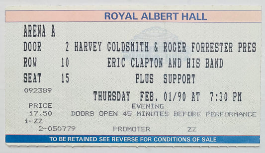 Eric Clapton Original Used Concert Ticket Royal Albert Hall London 1st Feb 1990