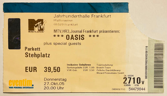 Oasis Original Used Concert Ticket Jahrhunderthalle Frankfurt 27th Oct 2005