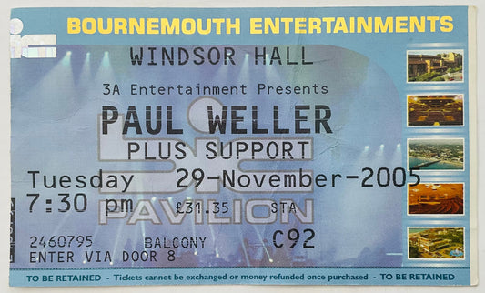 Paul Weller Original Used Concert Ticket BIC Bournemouth 29th Nov 2005
