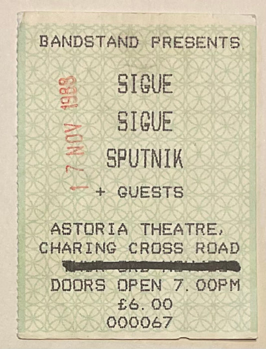 Sigue Sigue Sputnik Original Used Concert Ticket Astoria Theatre London 7th Nov 1988