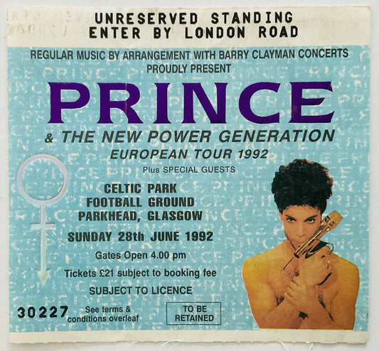 Prince Original Used Concert Ticket Celtic Park Football Ground Glasgow 1992