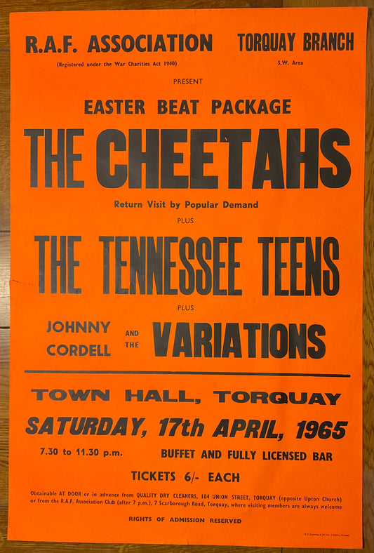 Tennessee Teens Robert Plant Original Promo Concert Tour Gig Poster Town Hall Torquay 17th Apr 1965