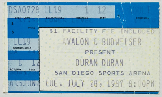 Duran Duran Original Used Concert Ticket San Diego Sports Arena 28th Jul 1987
