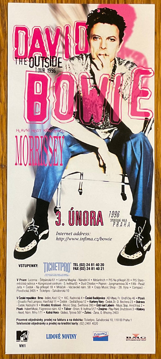 David Bowie Morrissey Original Concert Handbill Flyer Sportovini Hala Prague 3rd Feb 1996