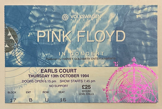 Pink Floyd Original Used Concert Ticket Earls Court London 13th Oct 1994