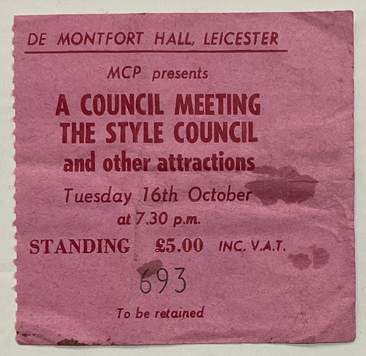 Style Council Original Concert Ticket De Montfort Hall Leicester 16th Oct 1984