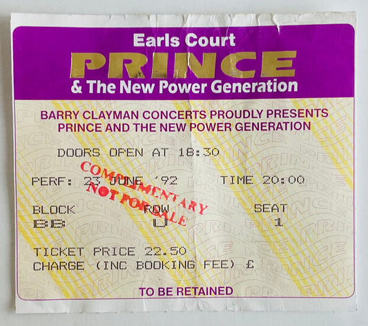 Prince Original Used Concert Ticket Earls Court London 23rd June 1992