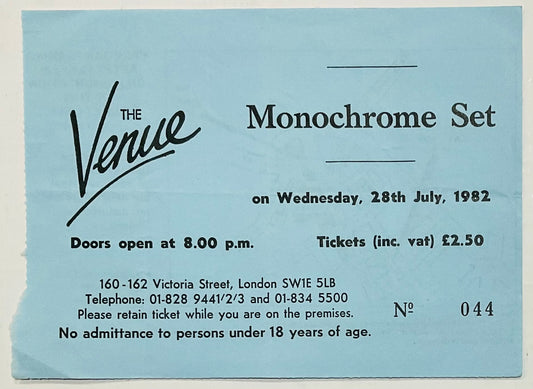 Monochrome Set Original Used Concert Ticket The Venue London 28th Jul 1982